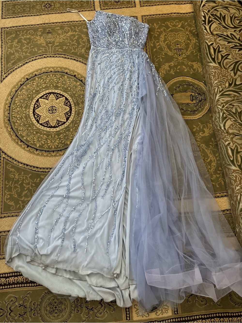 Elegant Light Blue Beaded Evening Gown